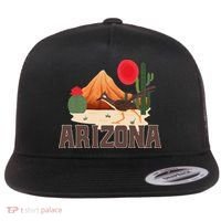 Arizona Roadrunner Retro Boho Desert Cactus Flat Bill Trucker Hat thumb 0
