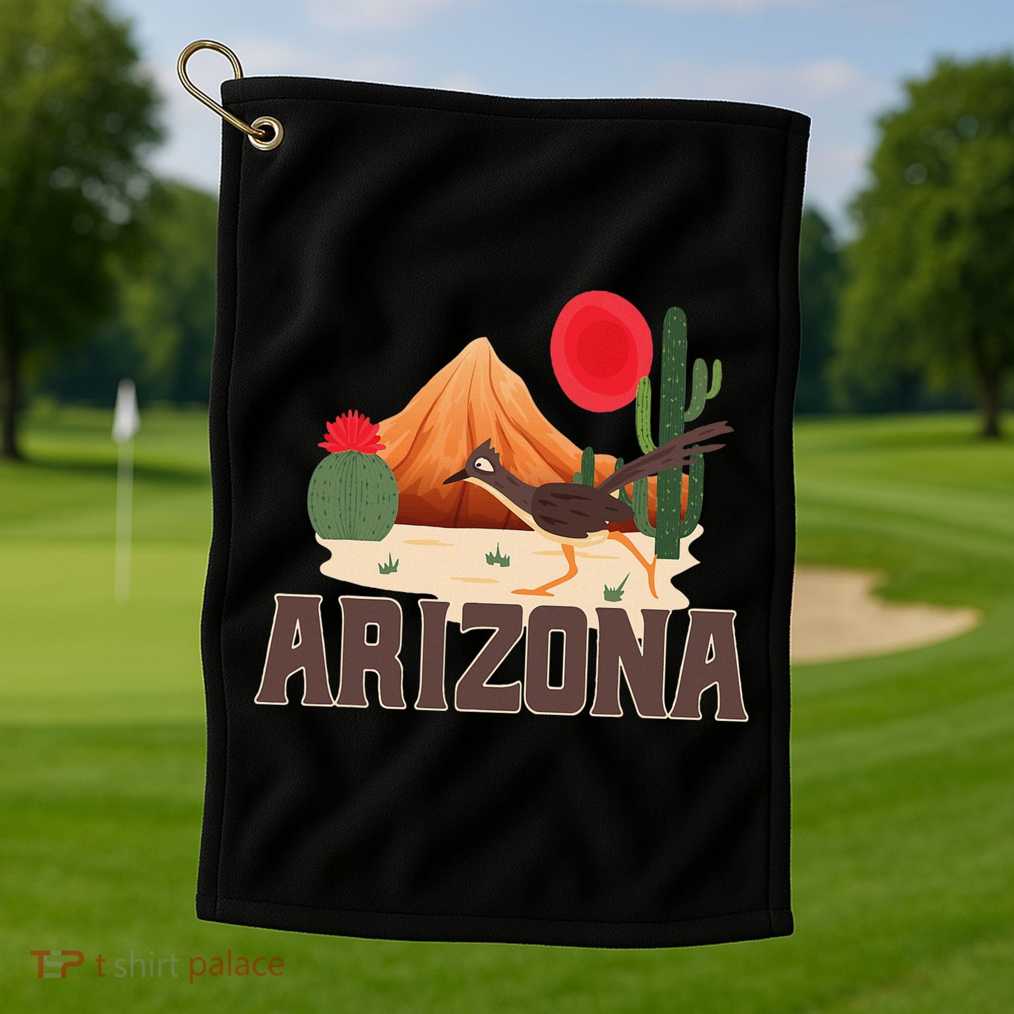 Arizona Roadrunner Retro Boho Desert Cactus Golf Towel