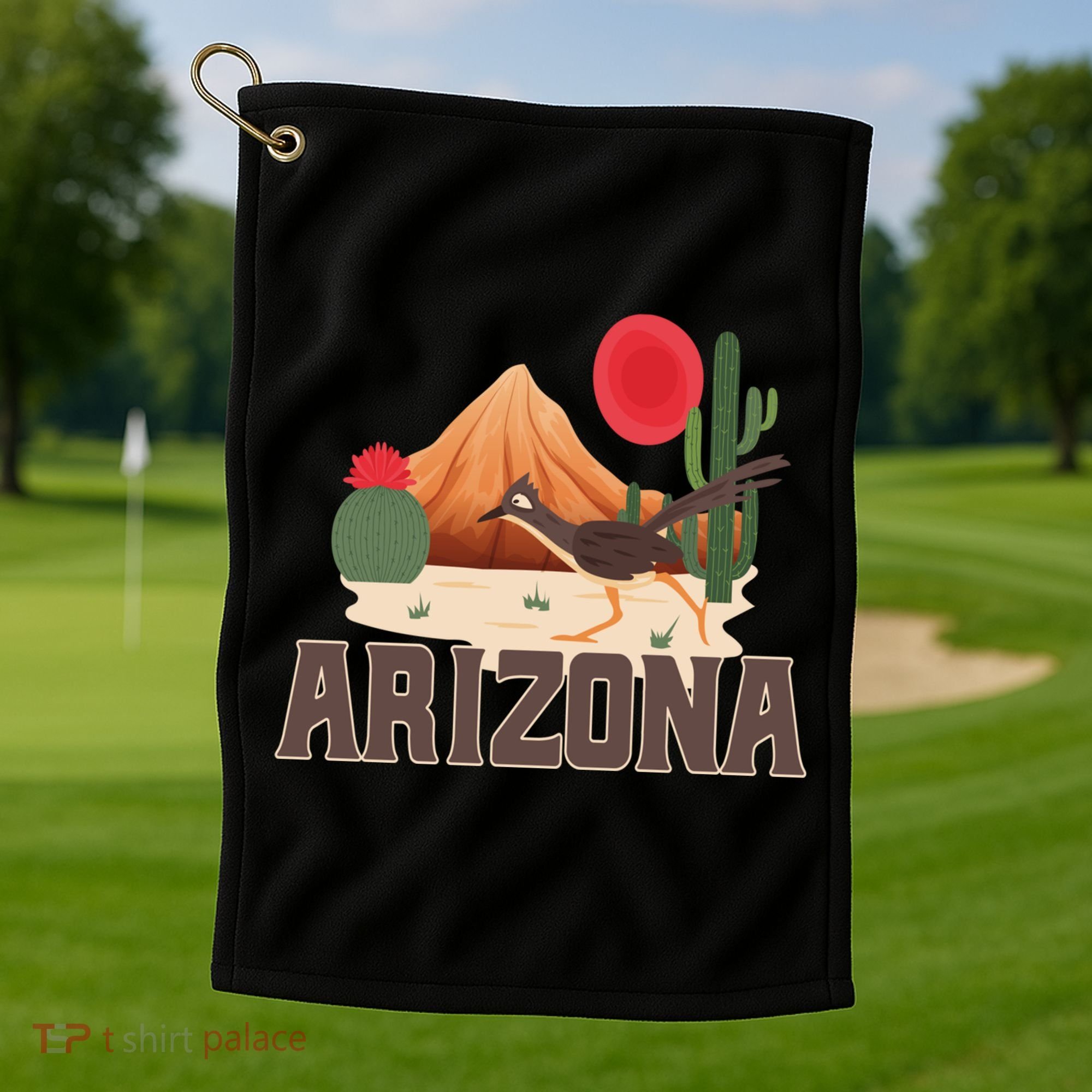 Arizona Roadrunner Retro Boho Desert Cactus Cute Gift Golf Towel