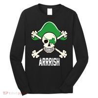 Arrrish Irish Clover skull St Patricks Day Long Sleeve Shirt thumb 0