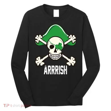 Arrrish Irish Clover skull St Patricks Day Long Sleeve Shirt