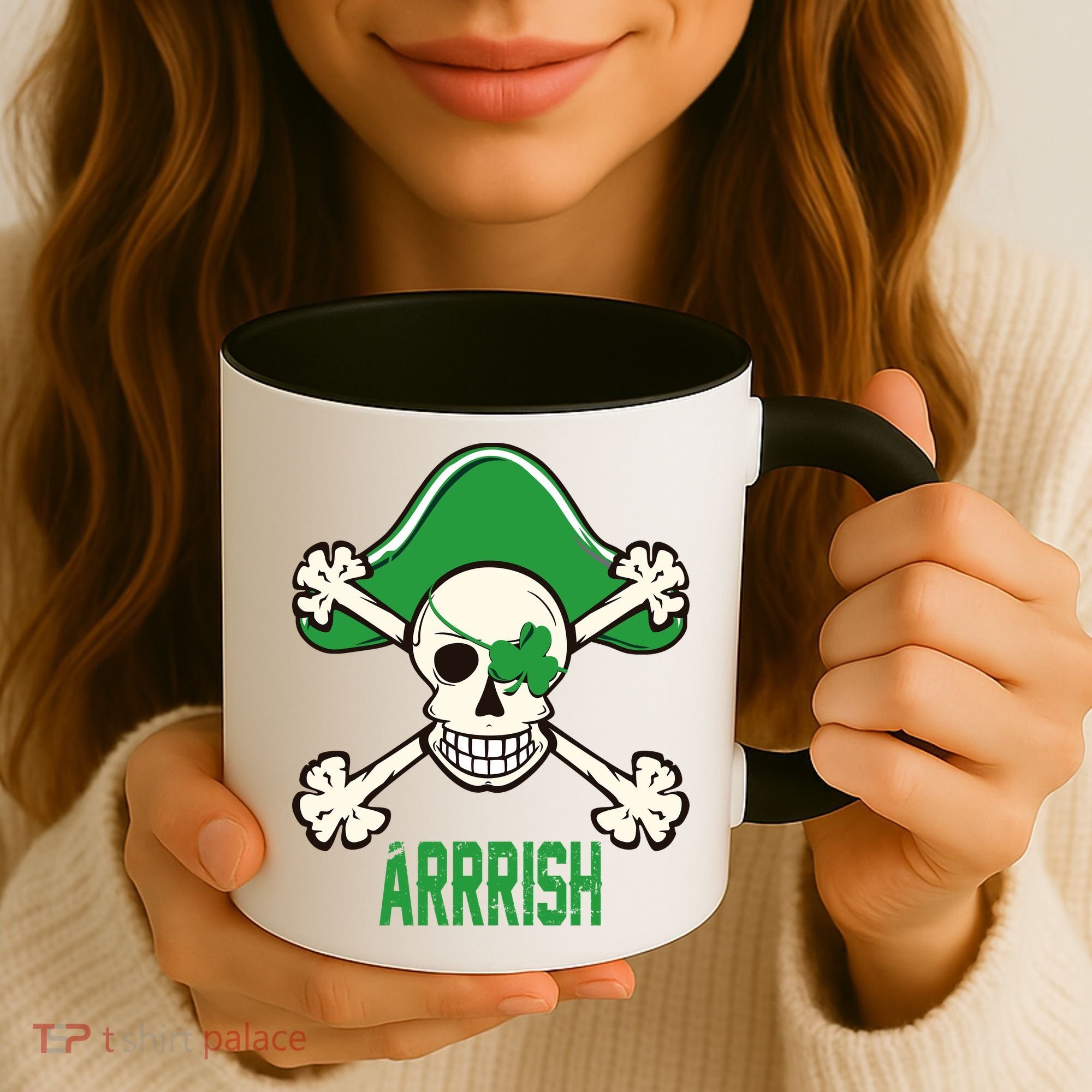 Arrrish Irish Clover skull St Patricks Day Coffee Mug