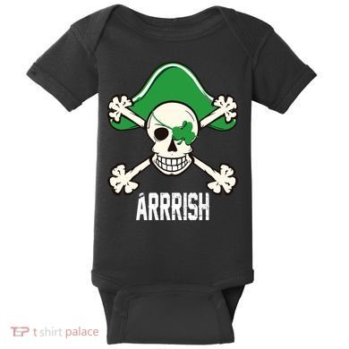 Arrrish Irish Clover skull St Patricks Day Baby Bodysuit