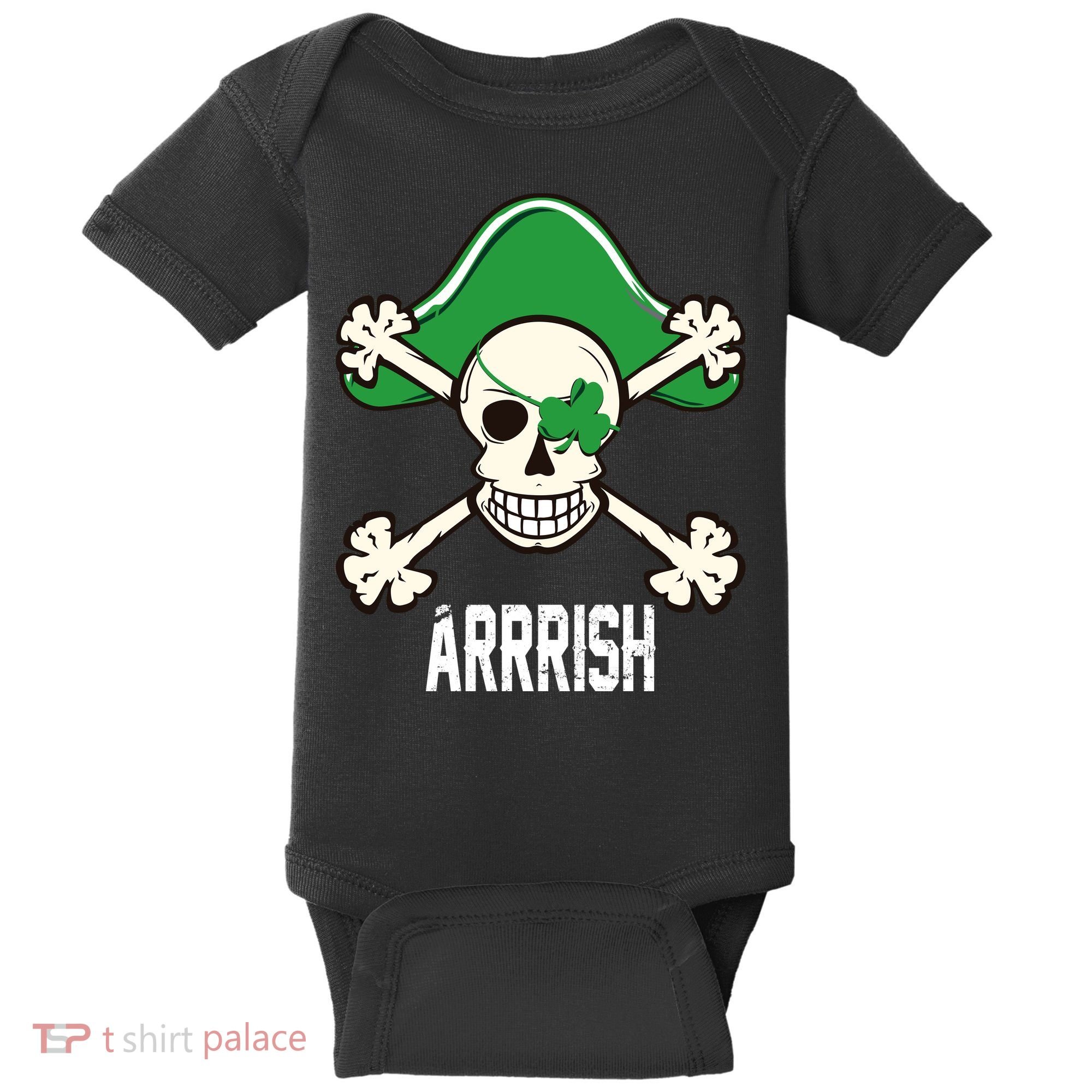 Arrrish Irish Clover skull St Patricks Day Baby Bodysuit