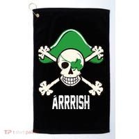 Arrrish Irish Clover skull St Patricks Day Golf Towel thumb 0