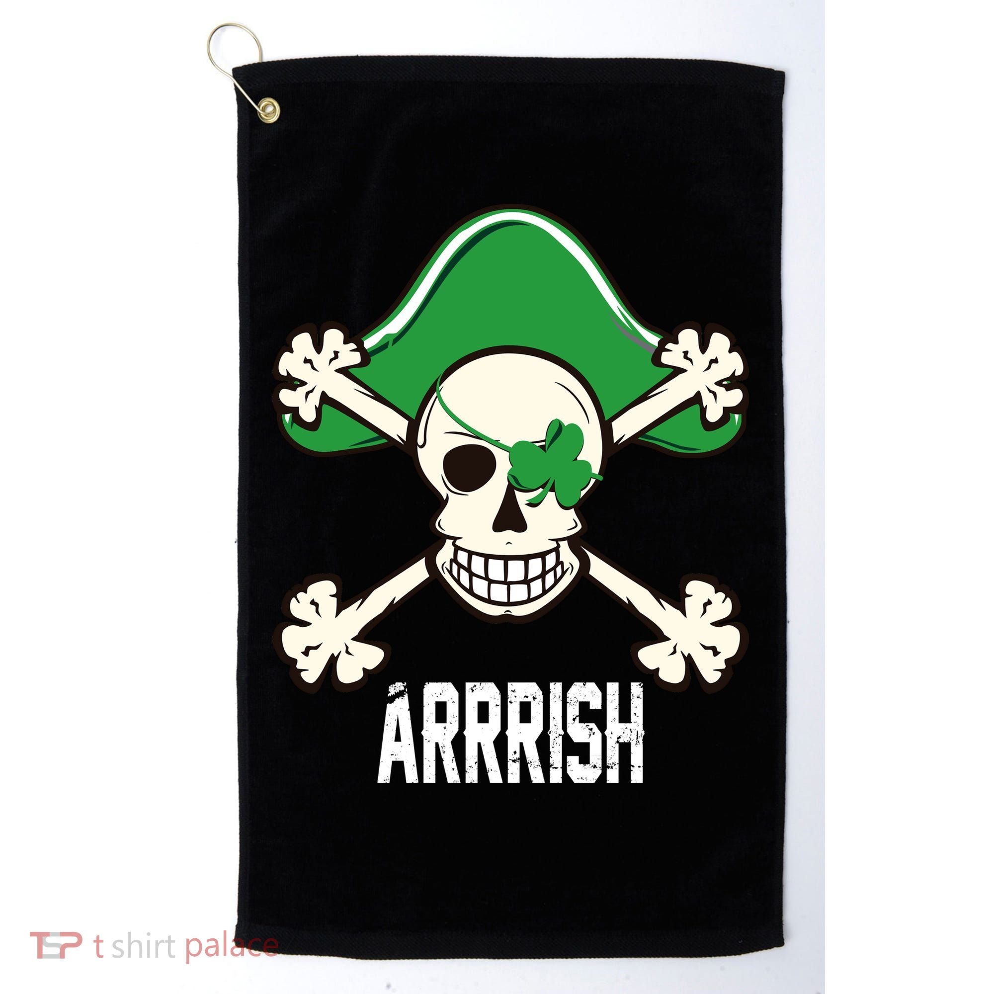 Arrrish Irish Clover skull St Patricks Day Golf Towel