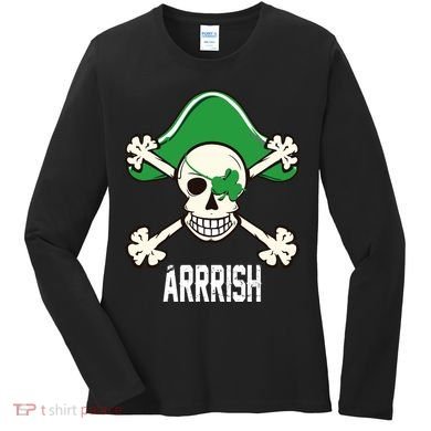 Arrrish Irish Clover skull St Patricks Day Women's Long Sleeve Shirt
