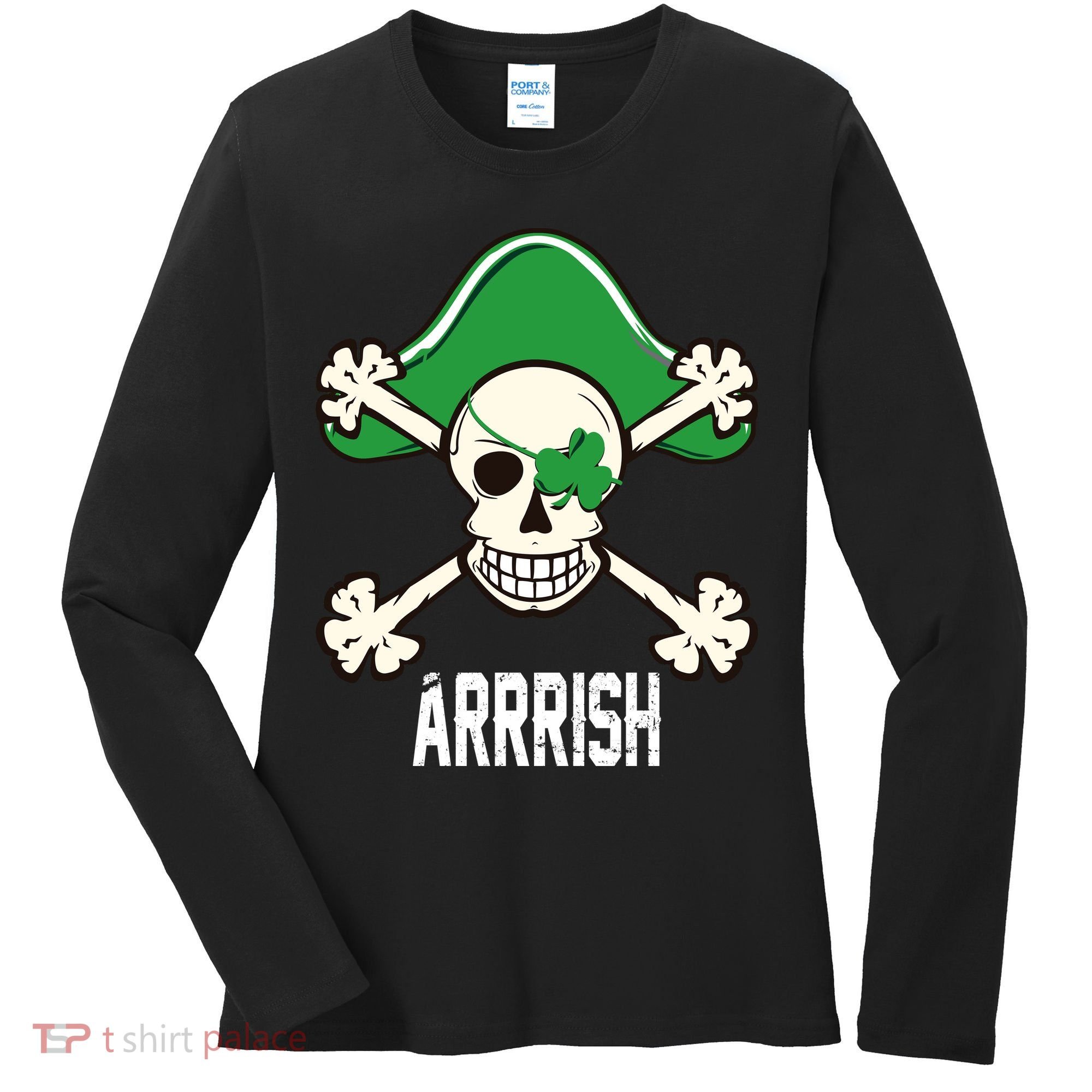 Arrrish Irish Clover skull St Patricks Day Women's Long Sleeve Shirt
