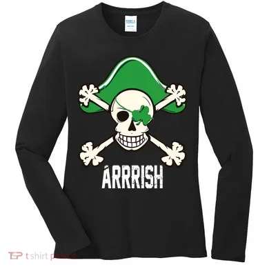 Arrrish Irish Clover skull St Patricks Day Women's Long Sleeve Shirt