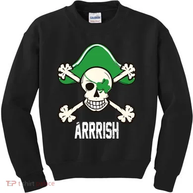 Arrrish Irish Clover skull St Patricks Day Kids Sweatshirt