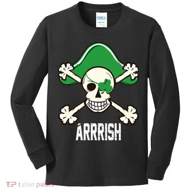 Arrrish Irish Clover skull St Patricks Day Kids Long Sleeve Shirt