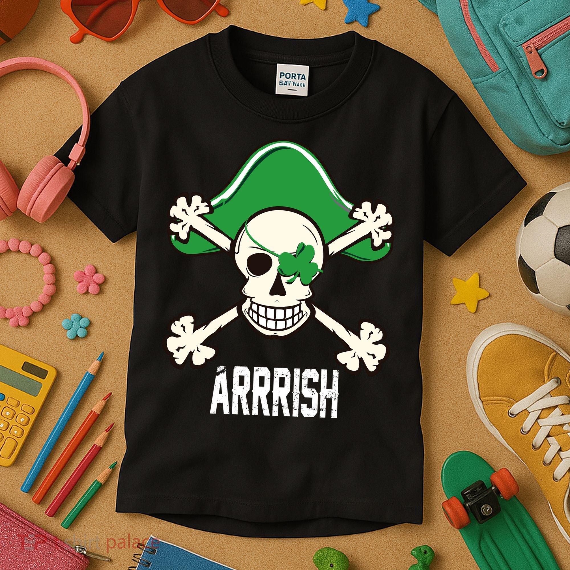 Arrrish Irish Clover skull St Patricks Day Kids T-Shirt