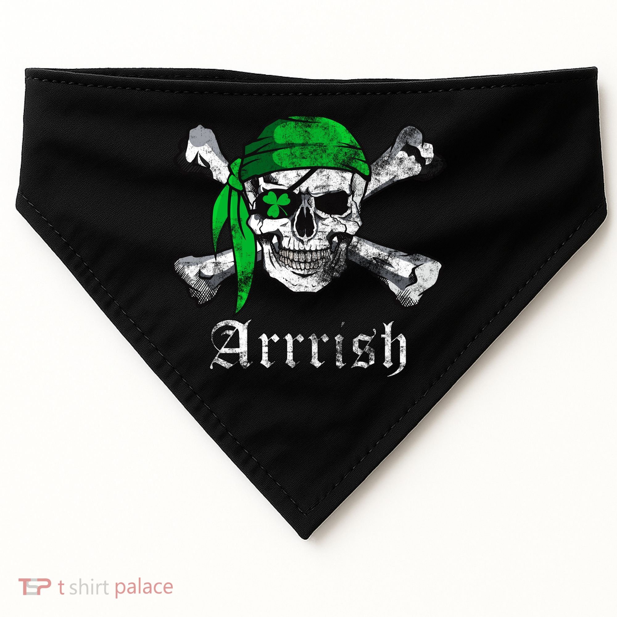 Arrrish Irish Pirate Skull Clover USA-Made Doggie Bandana