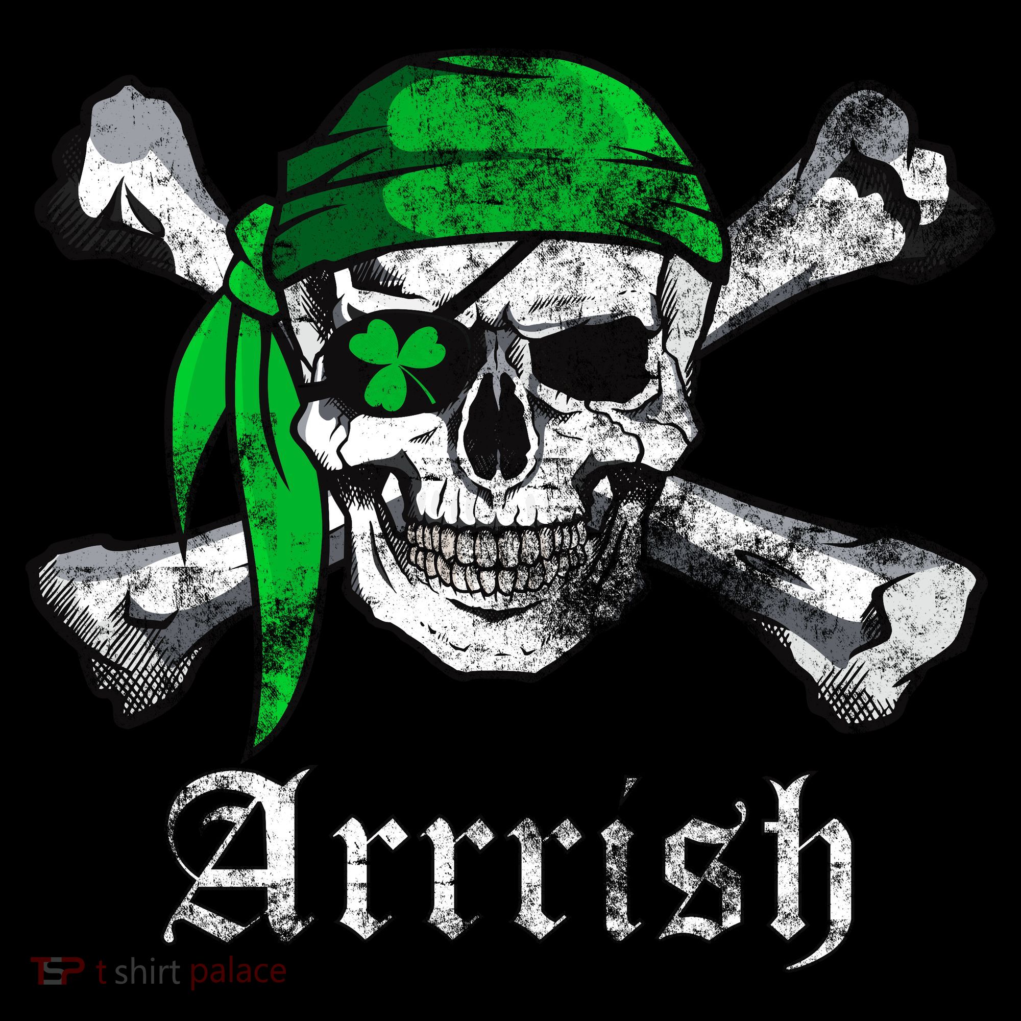 Arrrish Irish Pirate Skull Clover USA-Made Doggie Bandana
