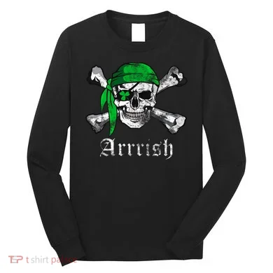 Arrrish Irish Pirate Skull Clover Long Sleeve Shirt
