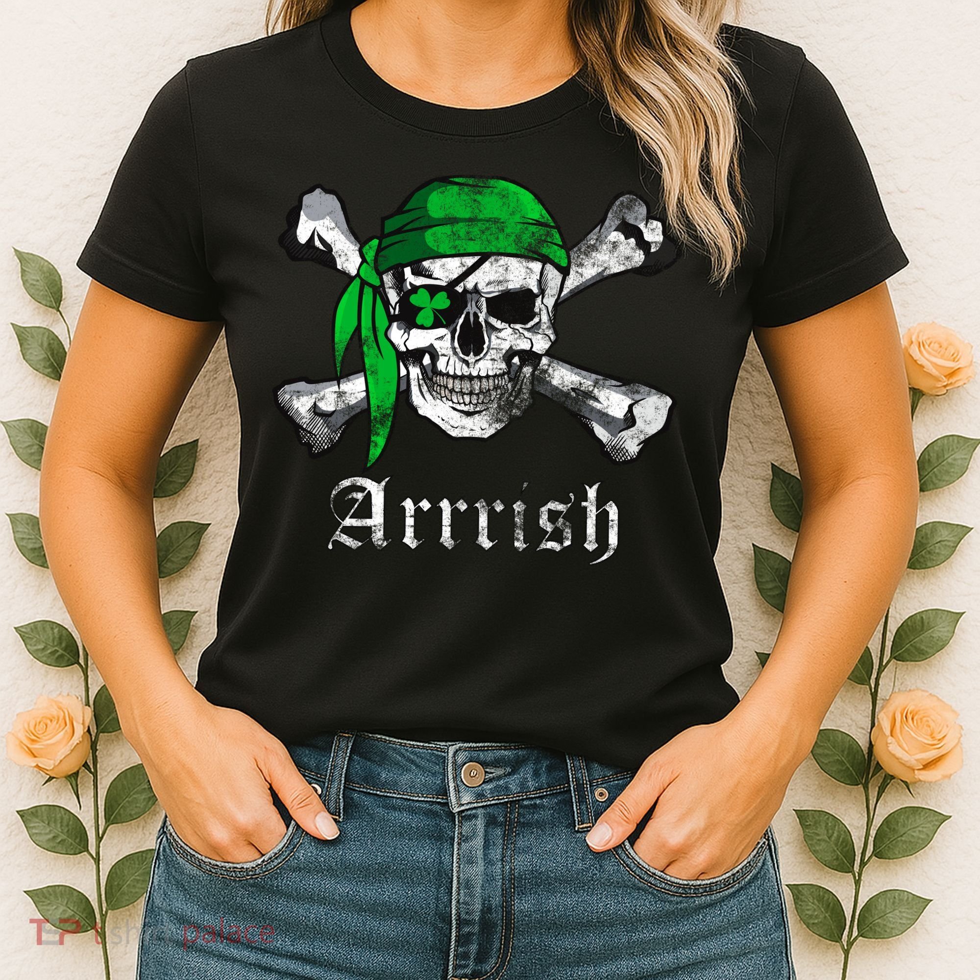 Arrrish Irish Pirate Skull Clover Women's T-Shirt