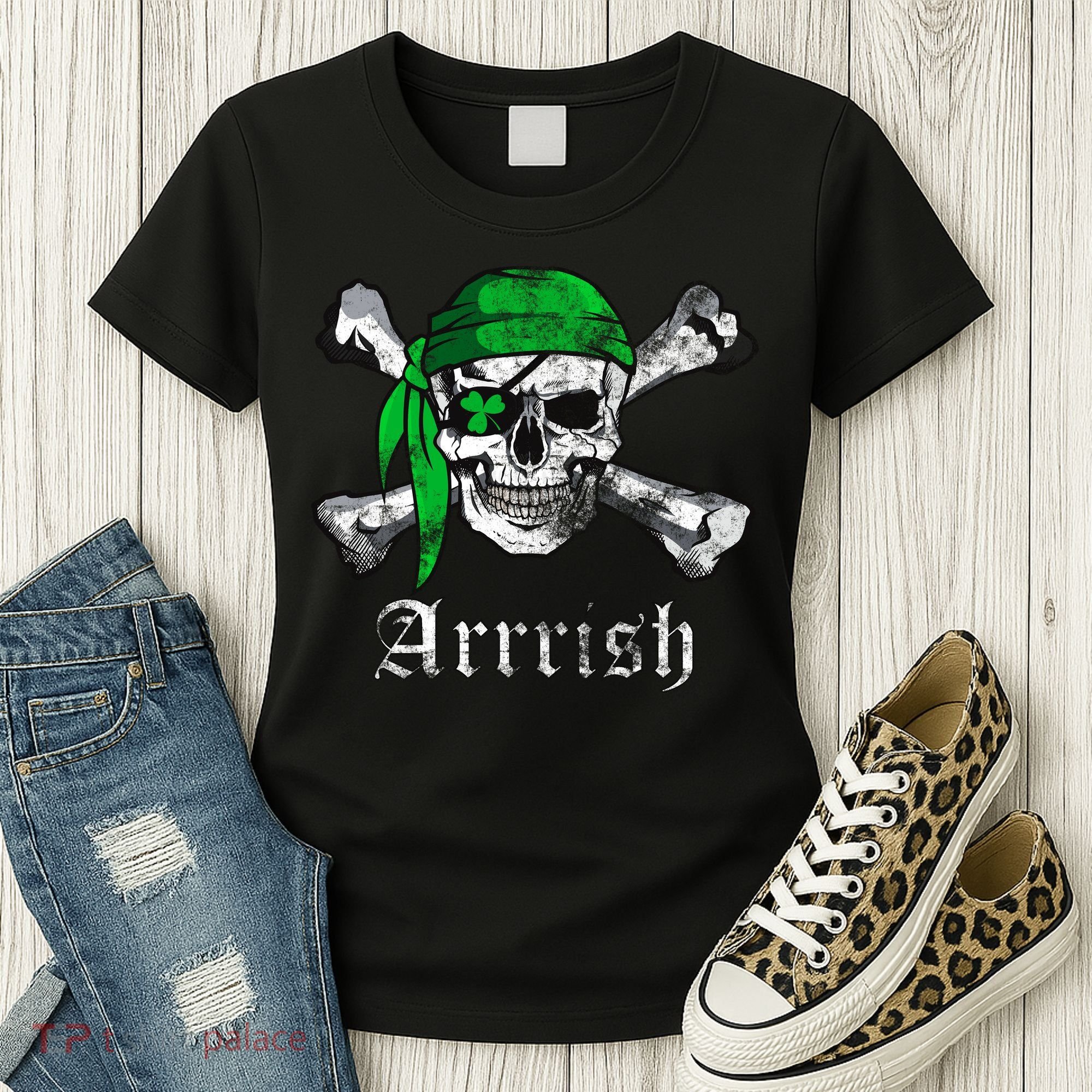 Arrrish Irish Pirate Skull Clover Women's T-Shirt
