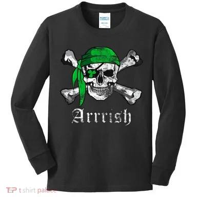 Arrrish Irish Pirate Skull Clover Kids Long Sleeve Shirt