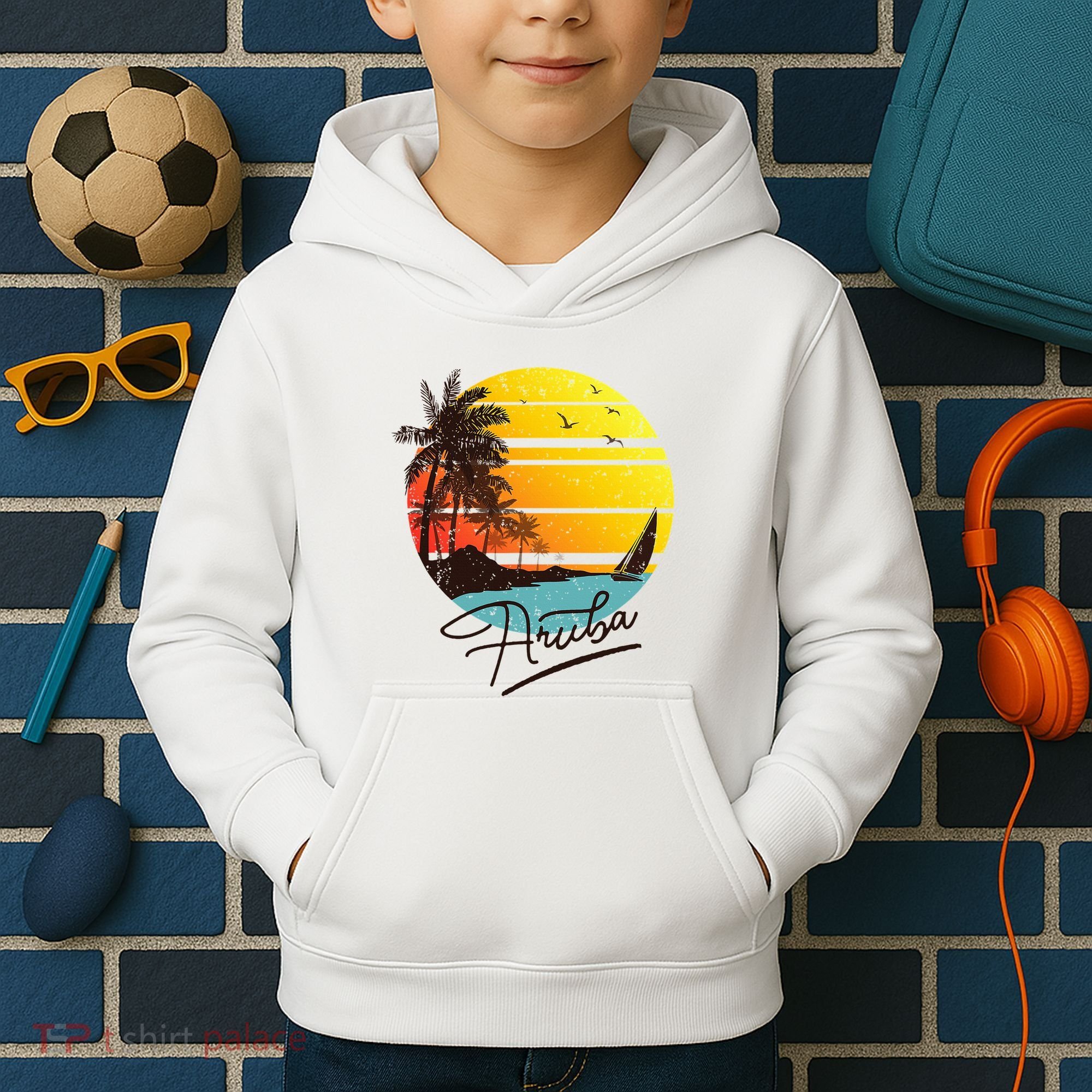 Aruba Retro Summer Tropical Beach Kids Hoodie