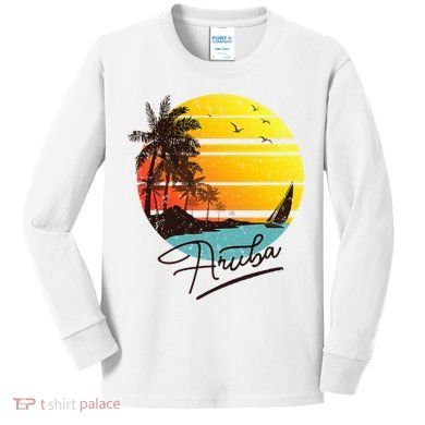 Aruba Retro Summer Tropical Beach Kids Long Sleeve Shirt