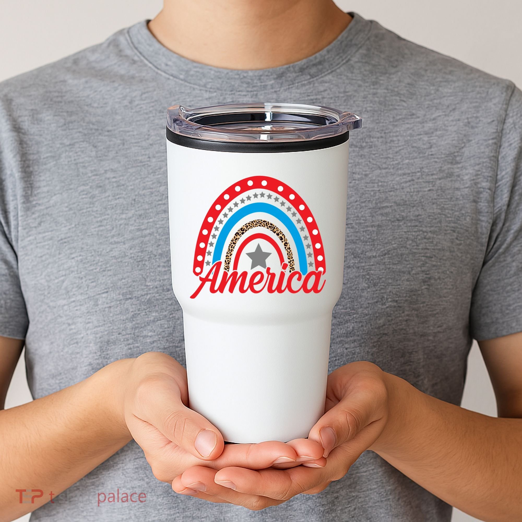 America Rainbow Star 4th Of July Tumbler