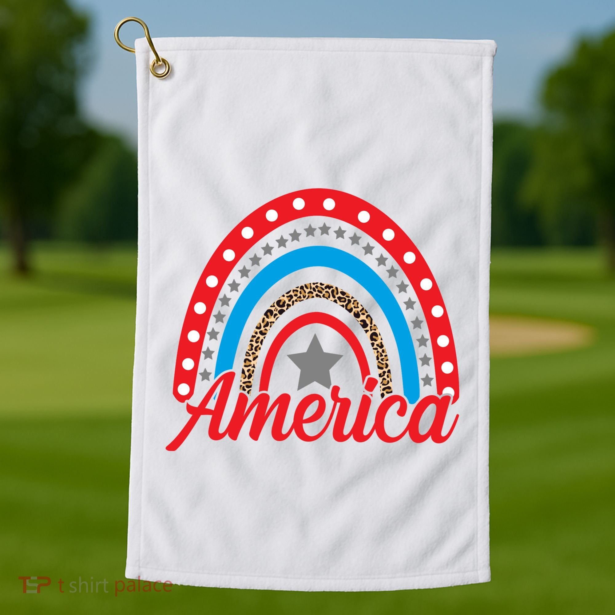 America Rainbow Star 4th Of July Golf Towel