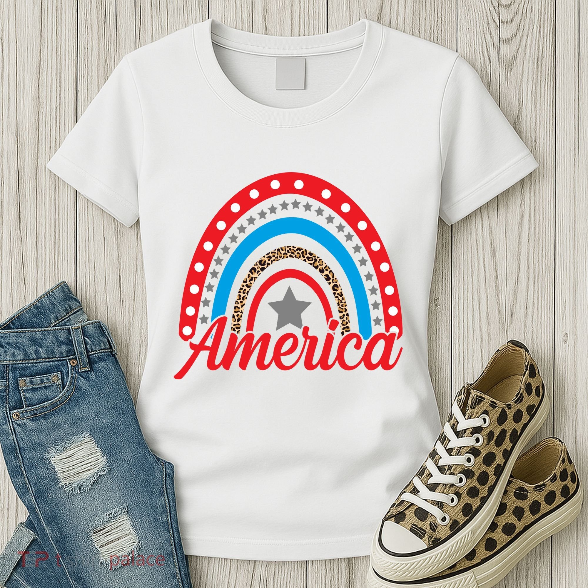 America Rainbow Star 4th Of July Women's T-Shirt