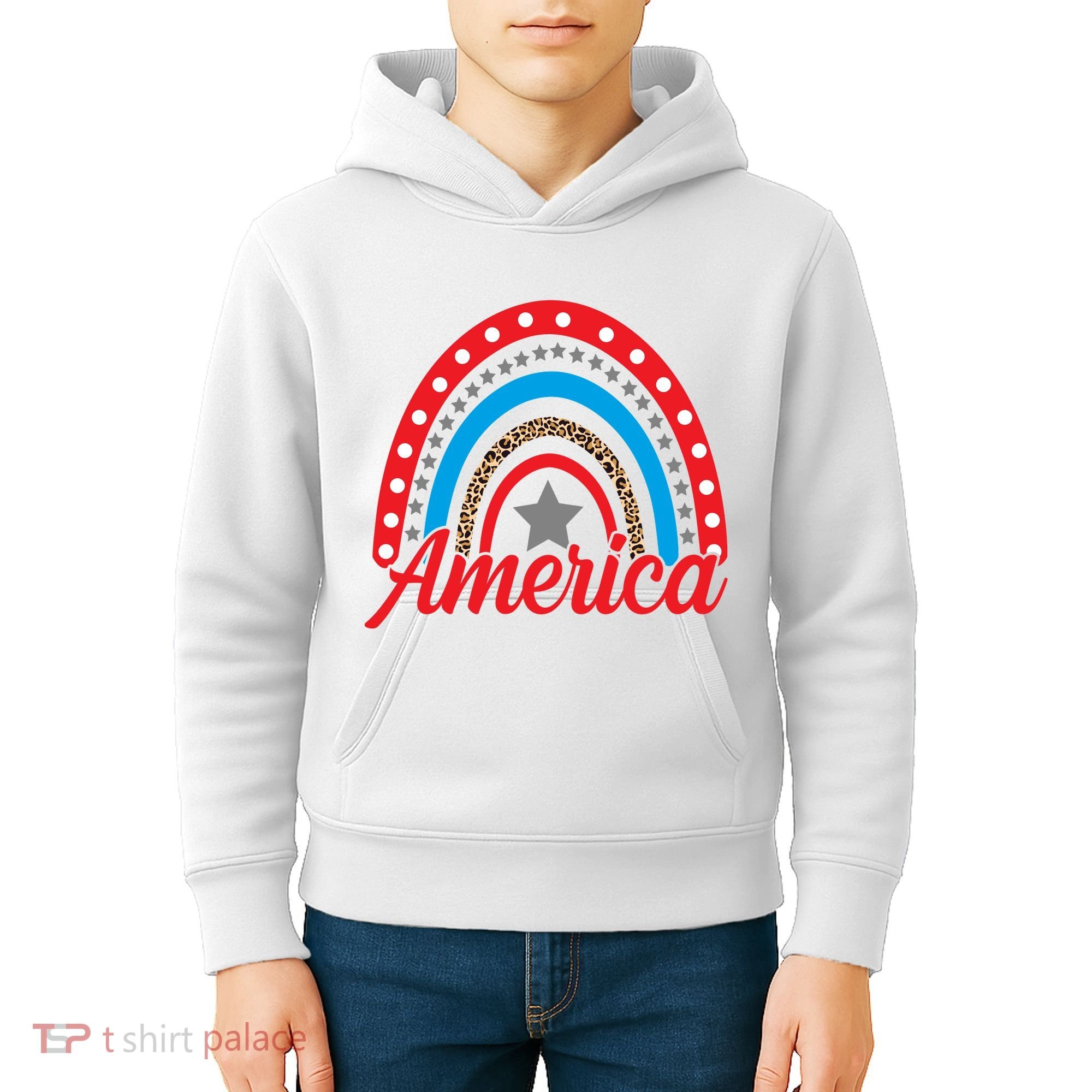 America Rainbow Star 4th Of July Kids Hoodie