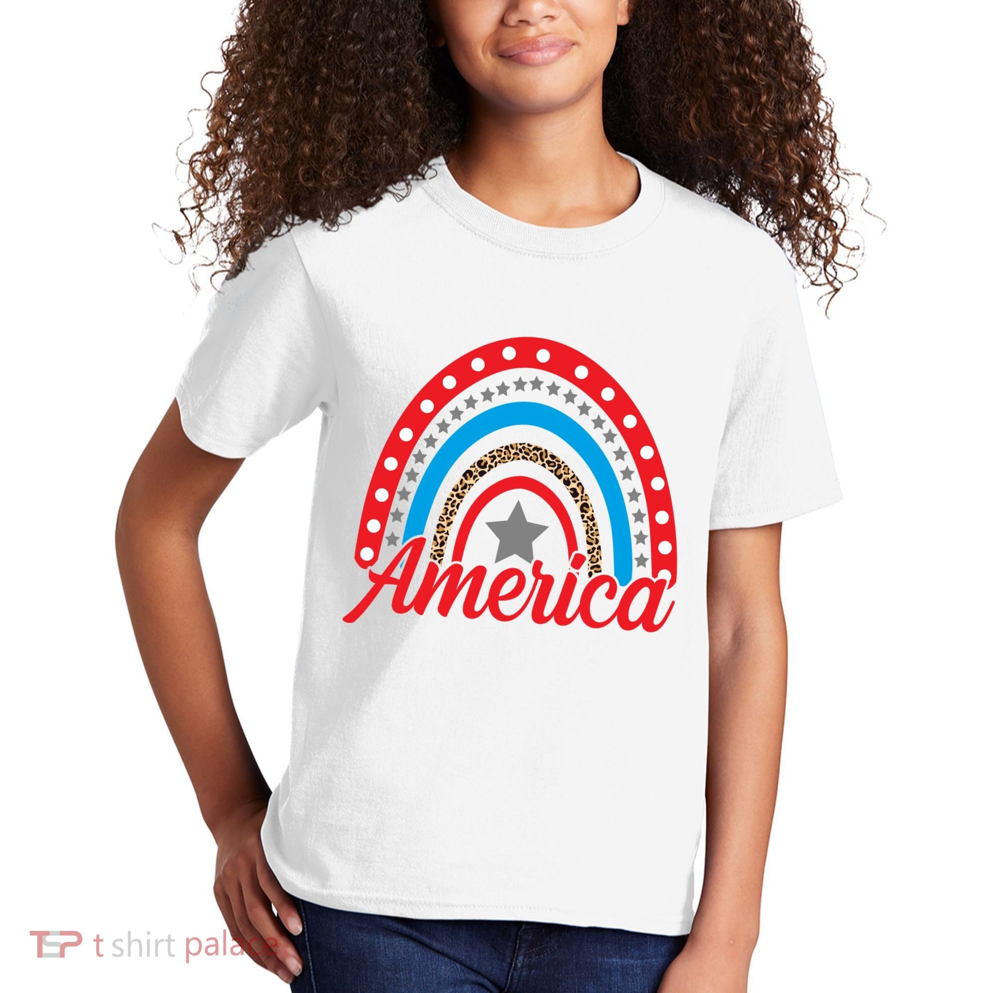 America Rainbow Star 4th Of July Kids T-Shirt
