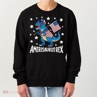 Amerisaurus Rex T Rex Dinosaur American Flag USA 4th Of July Women's Sweatshirt thumb 0