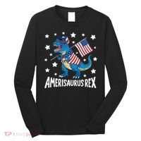 Amerisaurus Rex T Rex Dinosaur American Flag USA 4th Of July Long Sleeve Shirt thumb 0