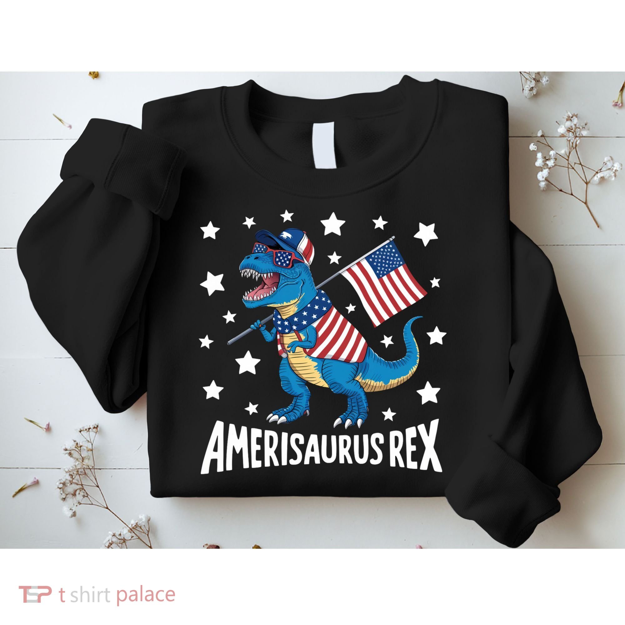 Amerisaurus Rex T Rex Dinosaur American Flag USA 4th Of July Sweatshirt