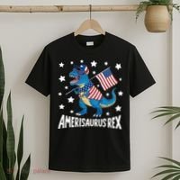 Amerisaurus Rex T Rex Dinosaur American Flag USA 4th Of July T-Shirt thumb 2