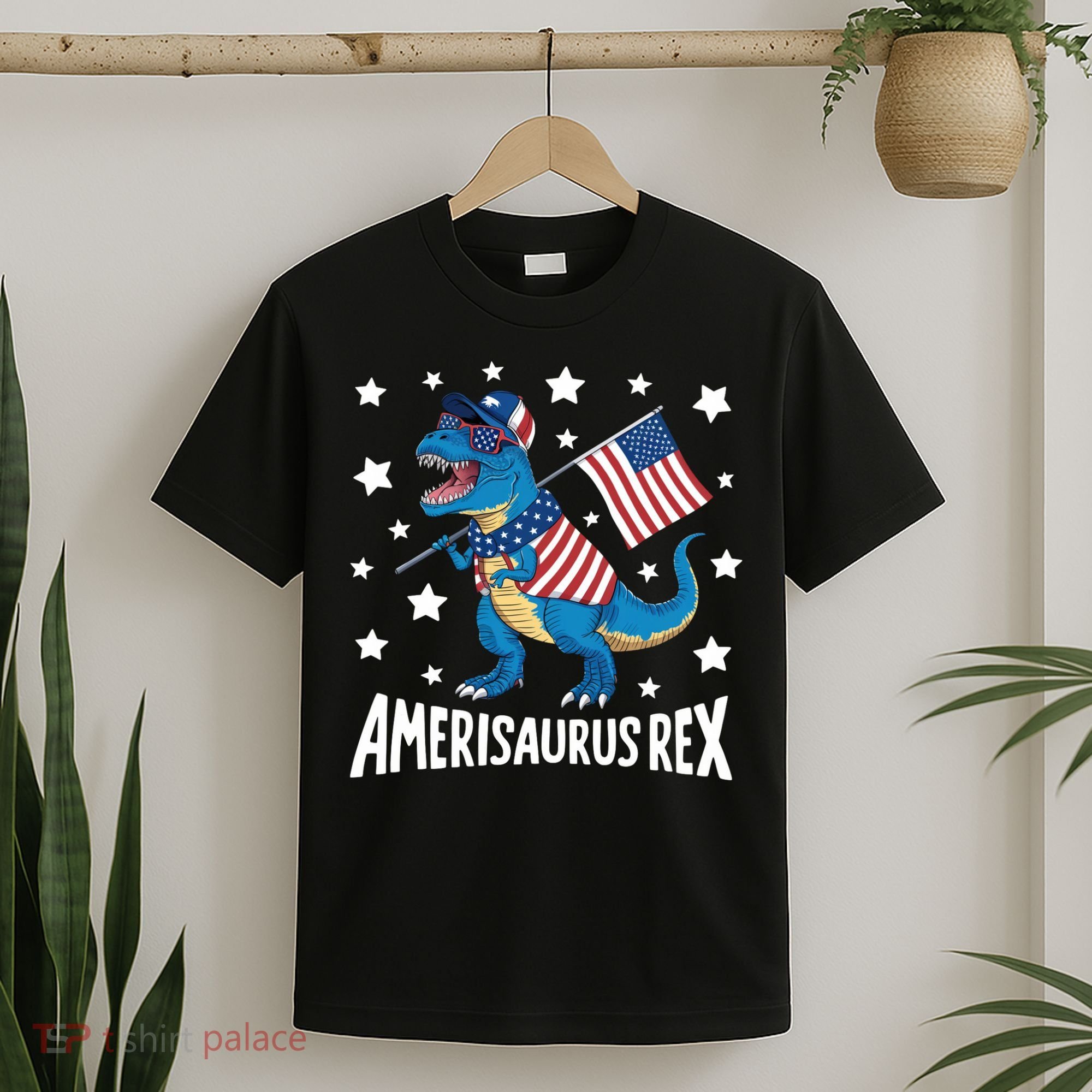 Amerisaurus Rex T Rex Dinosaur American Flag USA 4th Of July T-Shirt