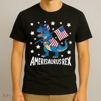 Amerisaurus Rex T Rex Dinosaur American Flag USA 4th Of July T-Shirt thumb 3
