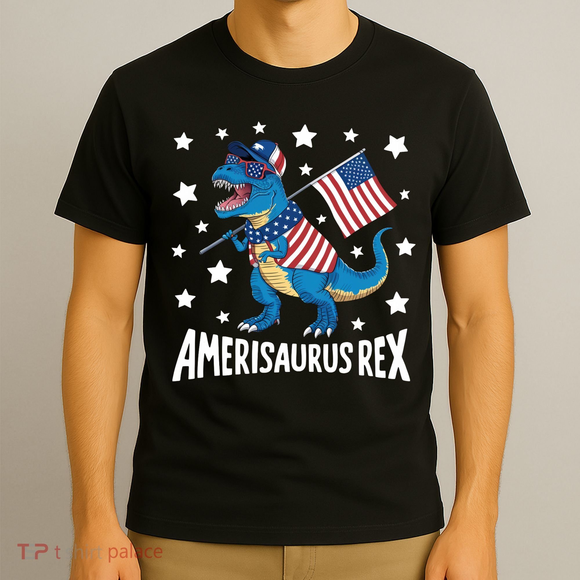 Amerisaurus Rex T Rex Dinosaur American Flag USA 4th Of July T-Shirt