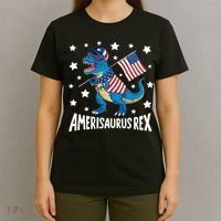 Amerisaurus Rex T Rex Dinosaur American Flag USA 4th Of July T-Shirt thumb 4