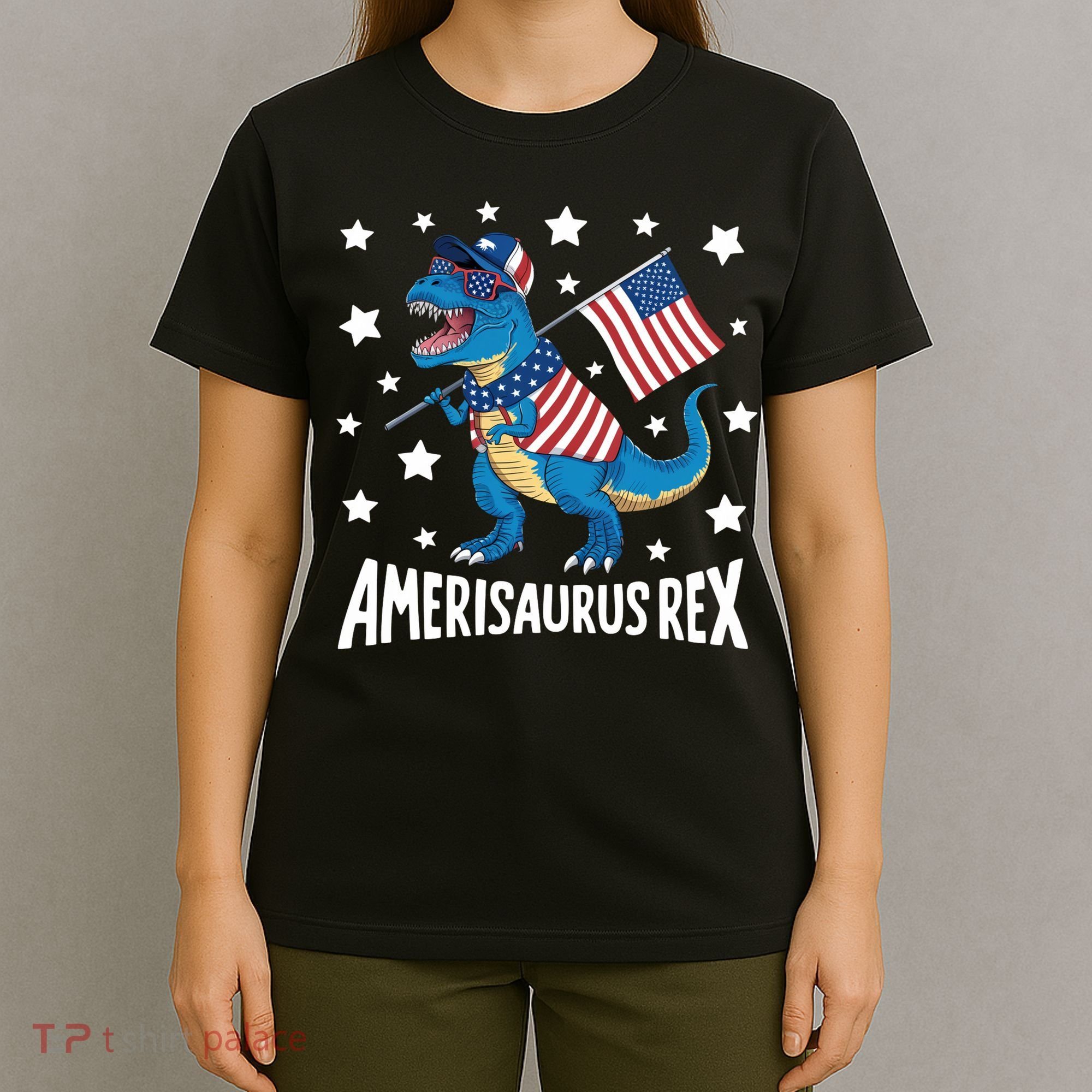 Amerisaurus Rex T Rex Dinosaur American Flag USA 4th Of July T-Shirt