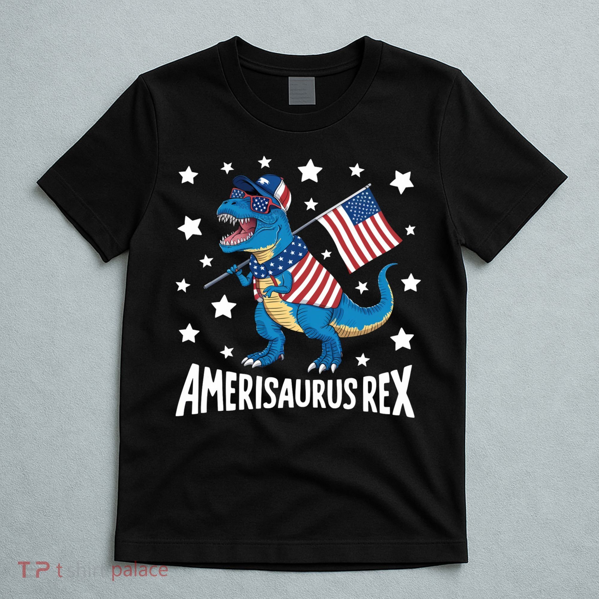 Amerisaurus Rex T Rex Dinosaur American Flag USA 4th Of July T-Shirt