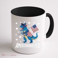 Amerisaurus Rex T Rex Dinosaur American Flag USA 4th Of July Coffee Mug thumb 1