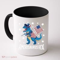 Amerisaurus Rex T Rex Dinosaur American Flag USA 4th Of July Coffee Mug thumb 0