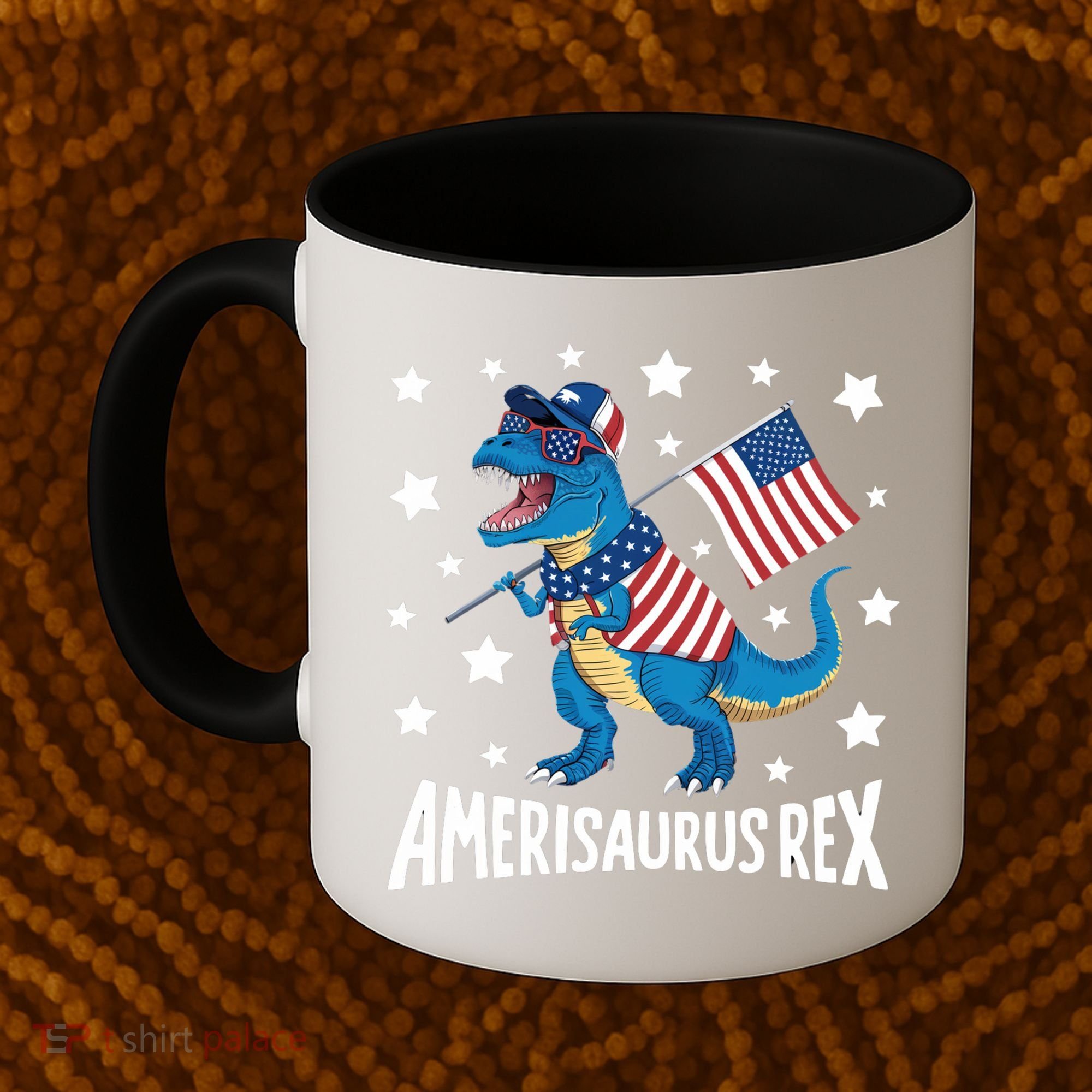 Amerisaurus Rex T Rex Dinosaur American Flag USA 4th Of July Coffee Mug