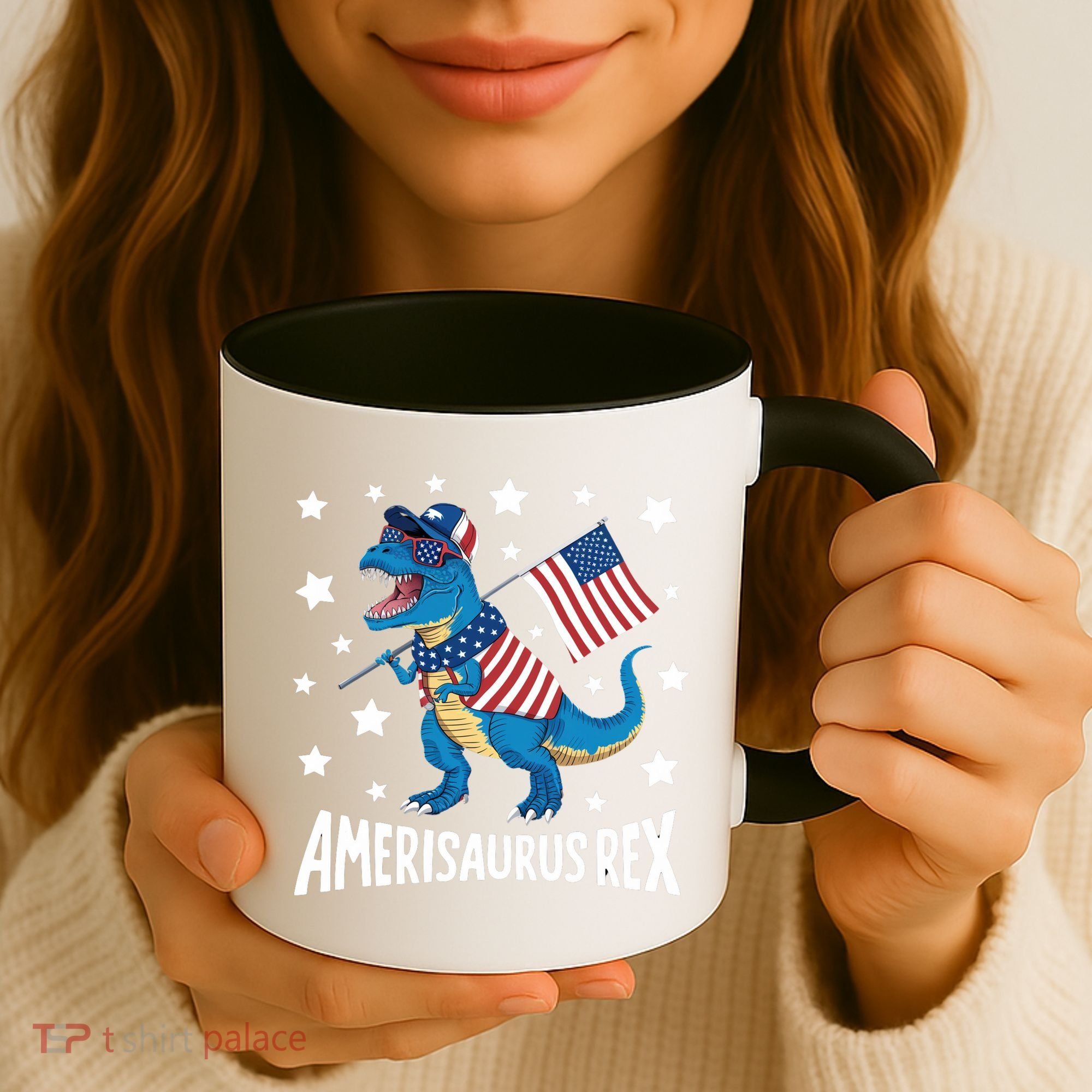 Amerisaurus Rex T Rex Dinosaur American Flag USA 4th Of July Coffee Mug