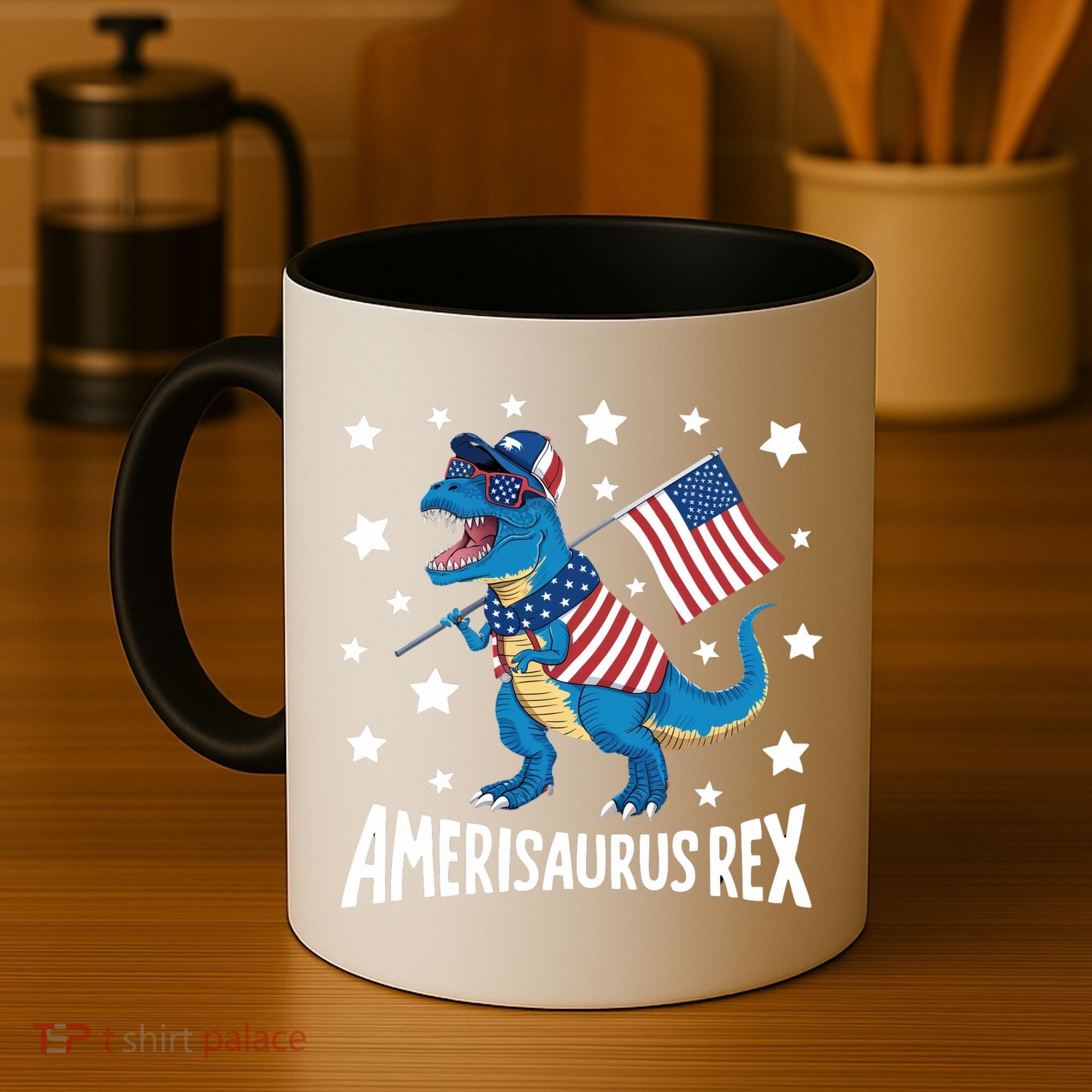 Amerisaurus Rex T Rex Dinosaur American Flag USA 4th Of July Coffee Mug