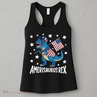 Amerisaurus Rex T Rex Dinosaur American Flag USA 4th Of July Women's Tank Top thumb 3