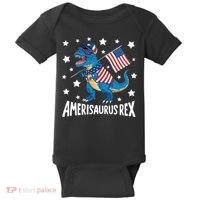 Amerisaurus Rex T Rex Dinosaur American Flag USA 4th Of July Baby Bodysuit thumb 0