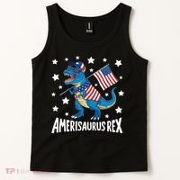 Amerisaurus Rex T Rex Dinosaur American Flag USA 4th Of July Tank Top thumb 2