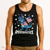 Amerisaurus Rex T Rex Dinosaur American Flag USA 4th Of July Tank Top thumb 3