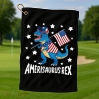 Amerisaurus Rex T Rex Dinosaur American Flag USA 4th Of July Golf Towel thumb 1