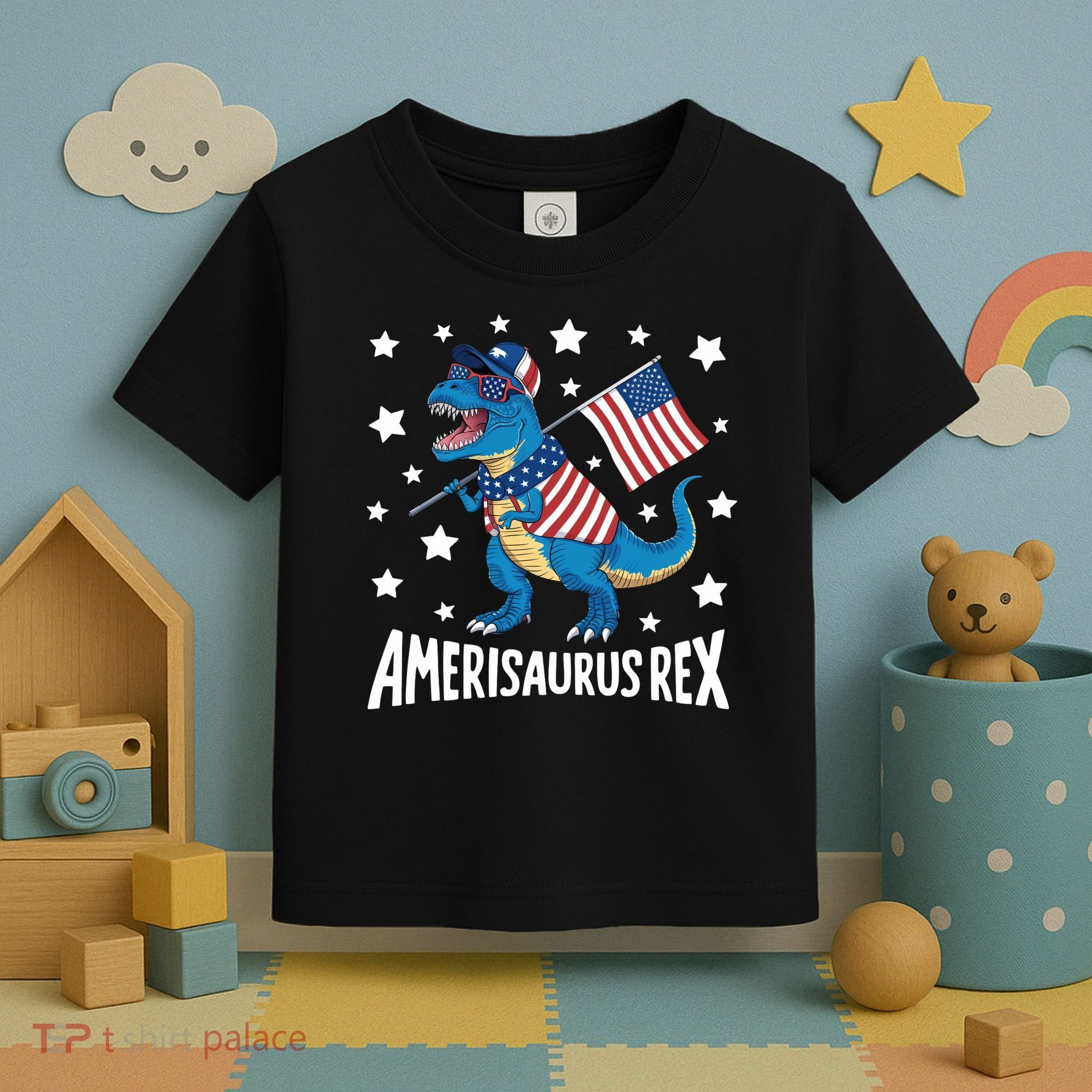 Amerisaurus Rex T Rex Dinosaur American Flag USA 4th Of July Toddler T-Shirt